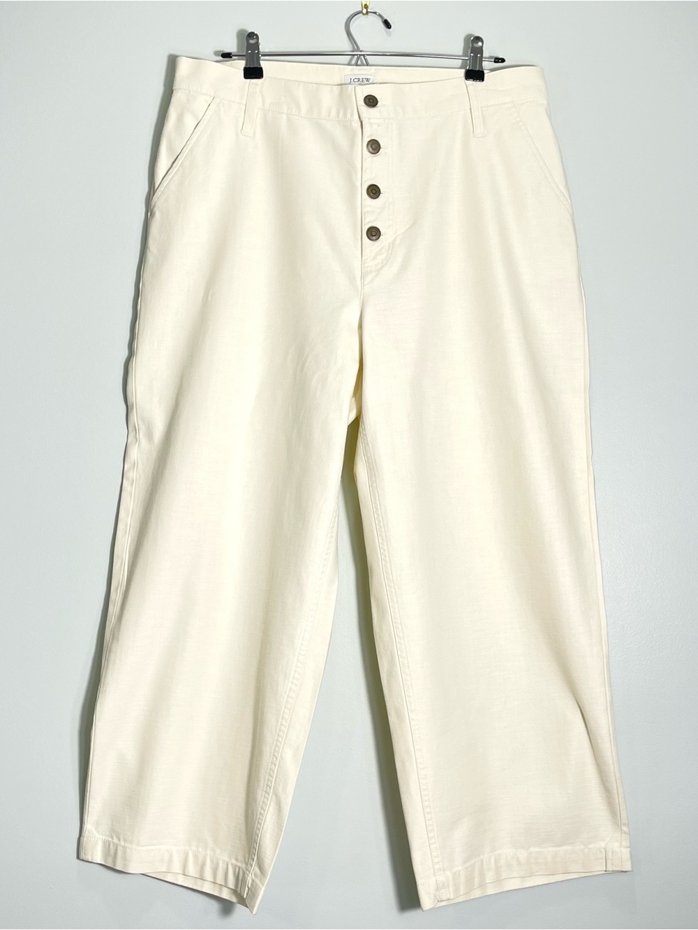 J. CREW Women's Barrel-Leg Ivory Off-White Pants Button Fly 100% Cotton Size 31